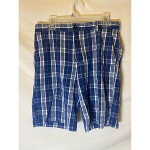 Izod Mens Bermuda Shorts waist Size 33 Navy Plaid Pattern Pockets Preppy